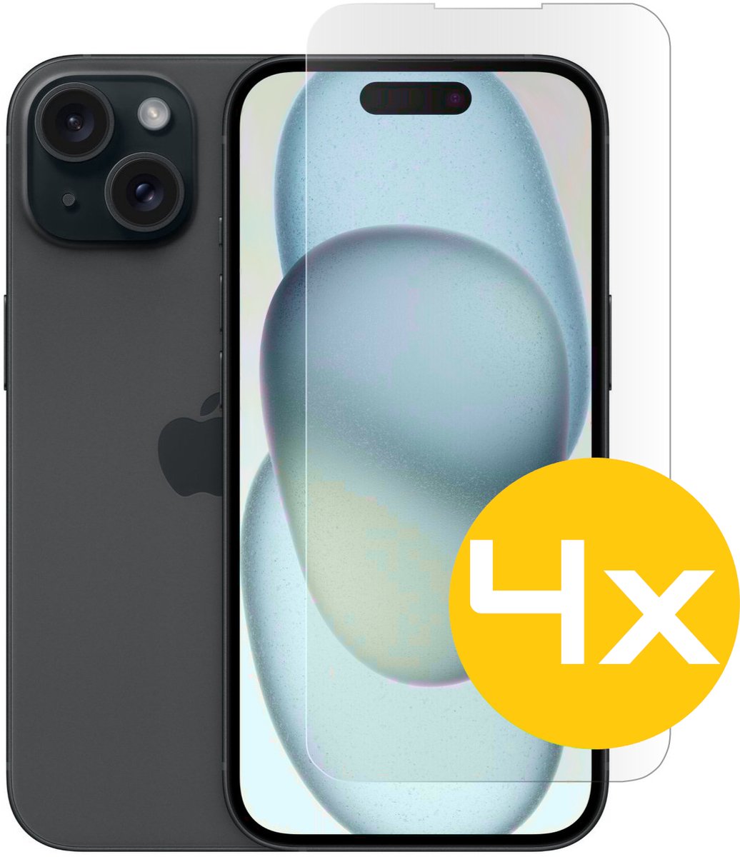 Screenprotector Geschikt Voor iPhone 15 Plus - Glasplaat - Tempered Glass - 4 Stuks
