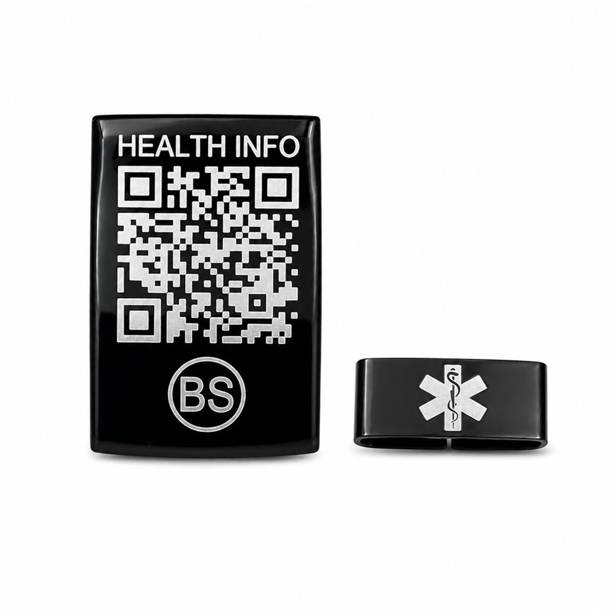 BeSafeCharm Medische QR Horlogeclip RVS | Voor smartwatch- en sporthorlogebandjes | ZWART | Inclusief 1 jaar toegang
