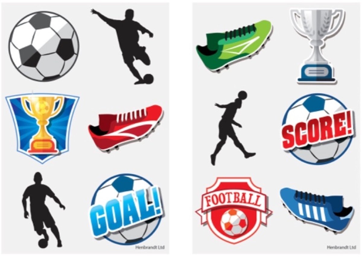 Afwasbare voetbal tattoos voor kinderen, 6 stuks per vel