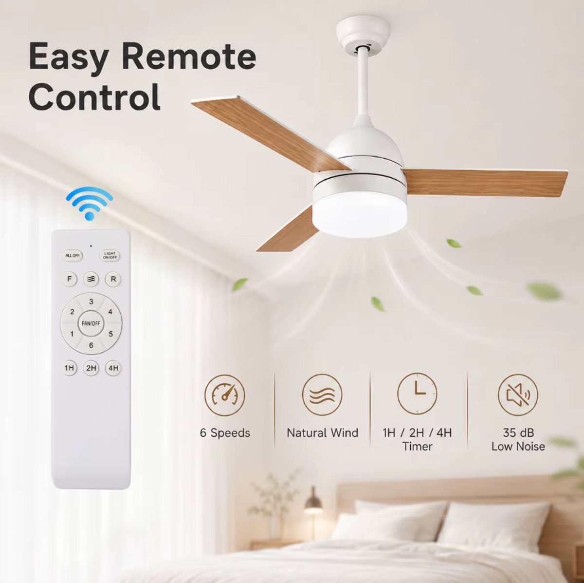 Plafondventilator 3 blad Ø105cm hout - stille ventilator – top kwaliteit - energie zuinig -met remote - ventilator voor laag plafond - 6 snelheden – beste alternatief voor airco - zomer en winter stand – houten ventilator – foto 8