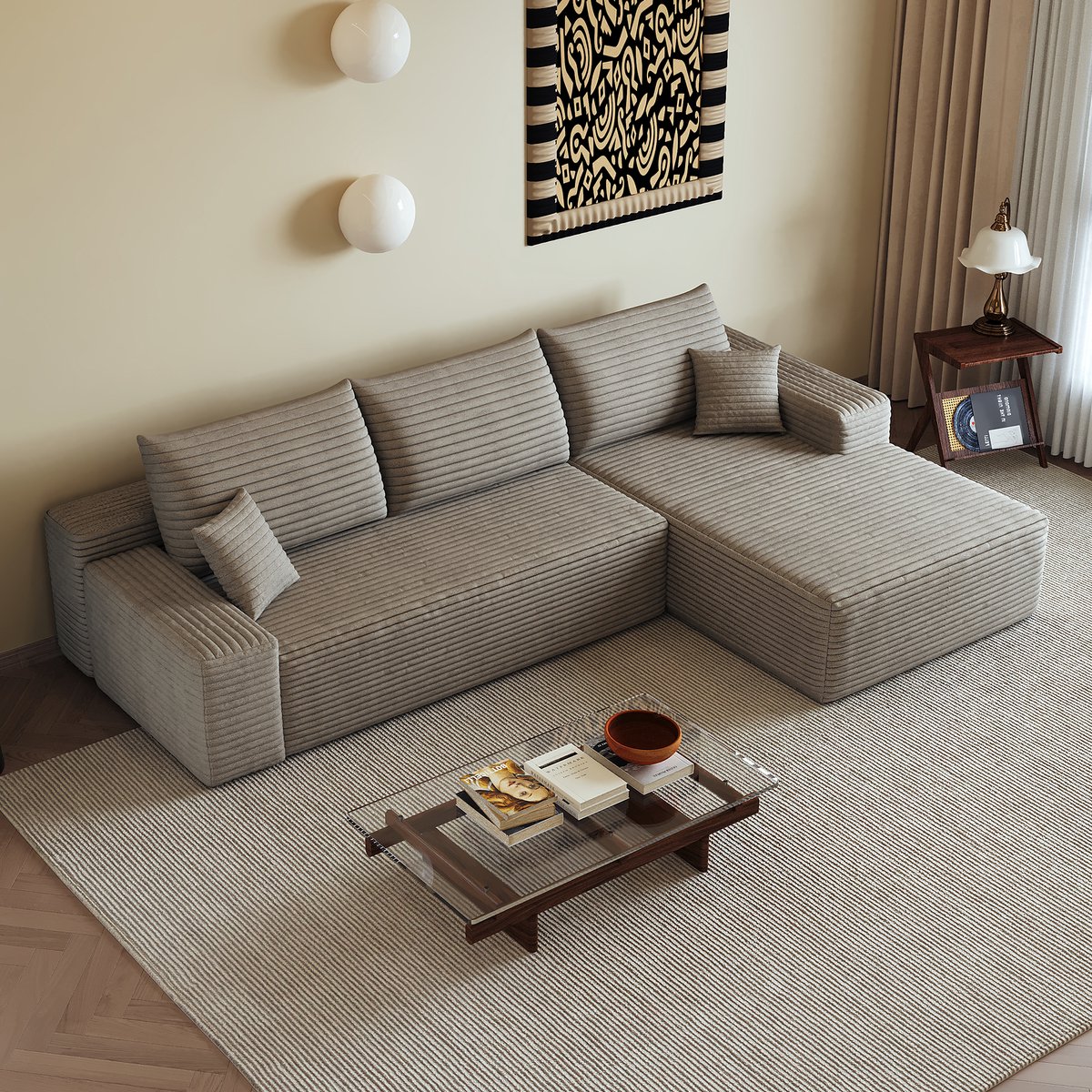 STILVORA Hoekbank 270 Cm - Modulaire Bank Met Rechter Chaise Longue En Diepe Zitting - Voor Woonkamer En Slaapkamer - Corduroy Camel