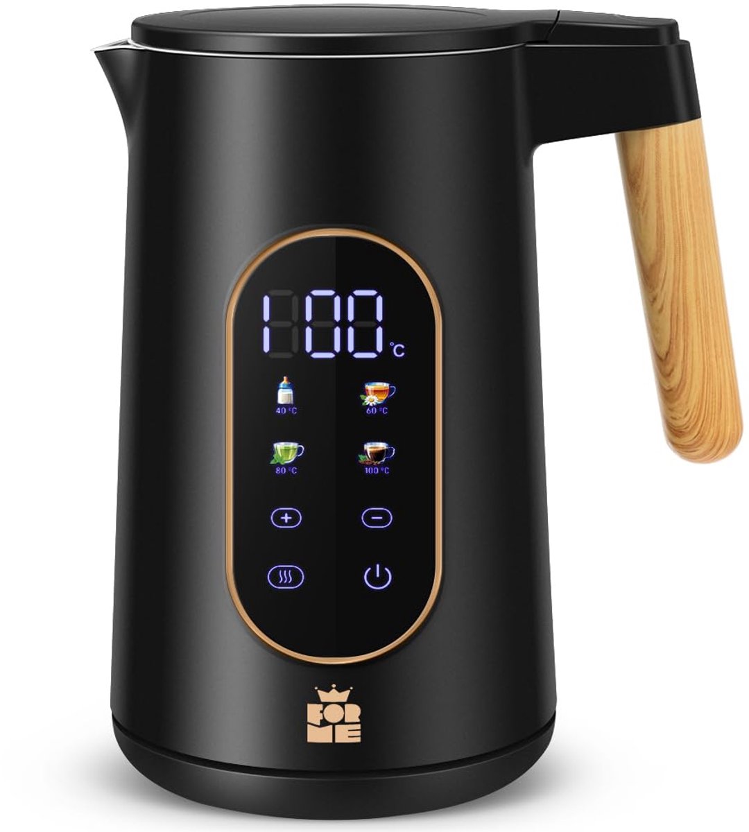 SnelShoppen - Roestvrijstalen Waterkoker 1,7 L met Temperatuurkeuze 40-100°C, LED Digitale Temperatuurweergave, 7 Kleuren LED Verlichting, Warmhoudfun