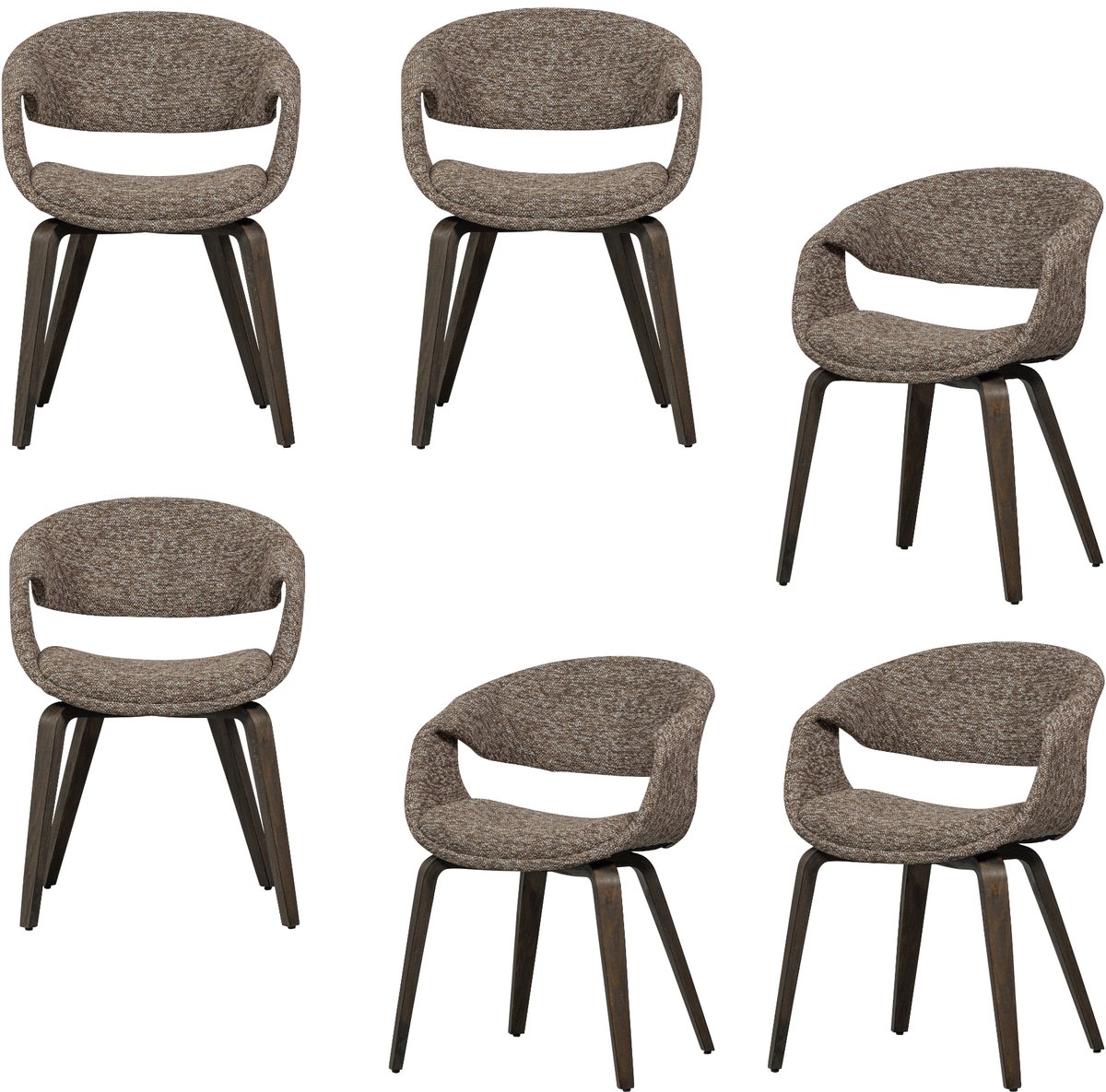 WOOOD Yossi Eetkamerstoelen Houten Bruine Poot - Bruin - Set van 6