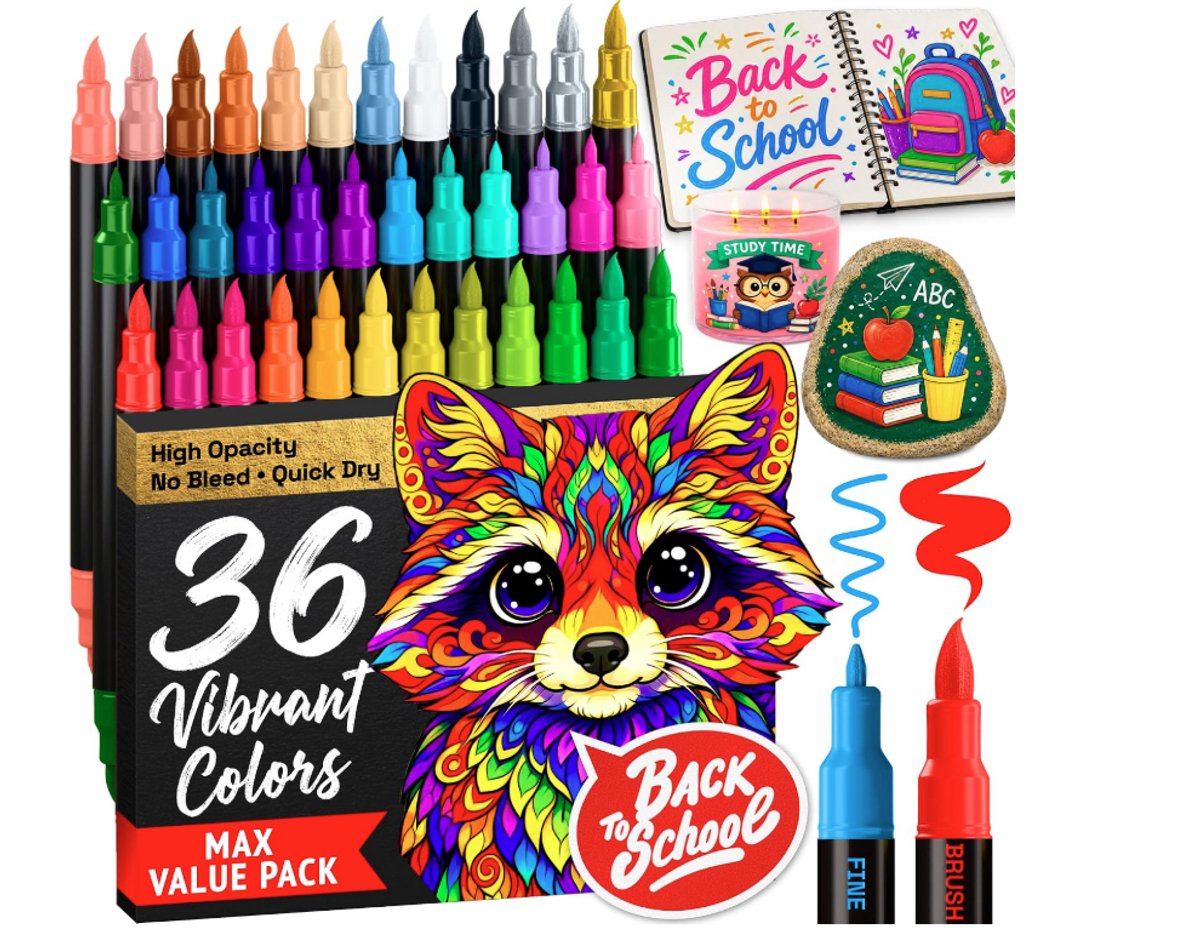 ARTISTRO Acrylstiften Set 36 Kleuren – Premium Paint Markers – Voor Steen, Hout, Glas, Keramiek, Canvas, Metaal, Plastic & Stof – Fijne Punt