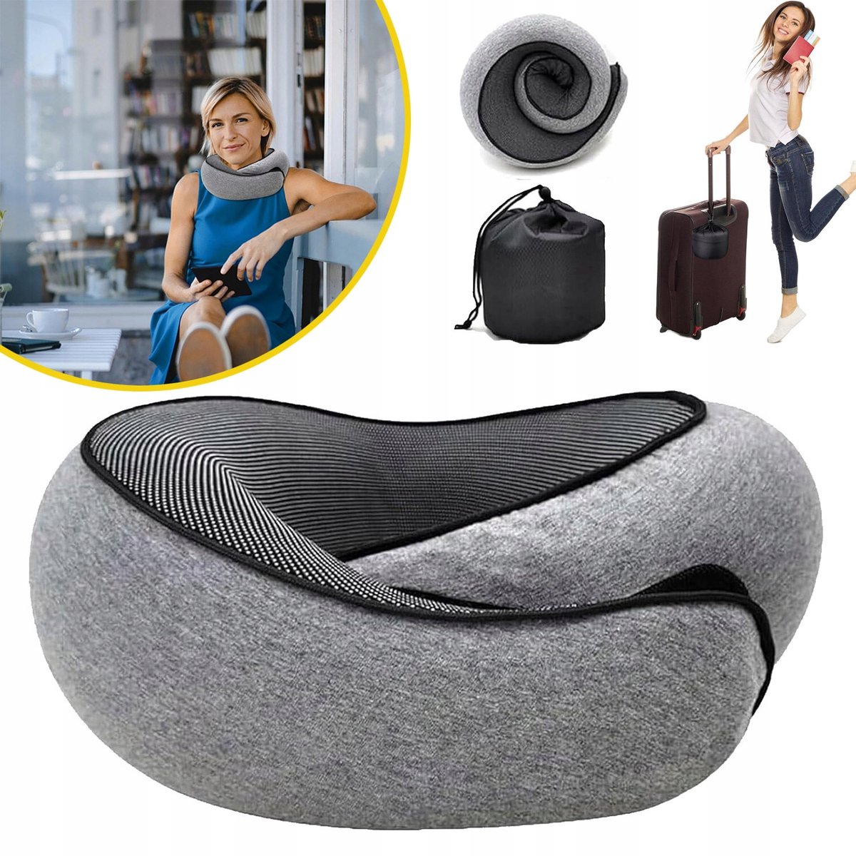 Kussen Voor Nekondersteuning, Reiskussen Voor De Nek Van Traagschuim Voor in Het Vliegtuig, Adjustable & Compact Flight Pillow