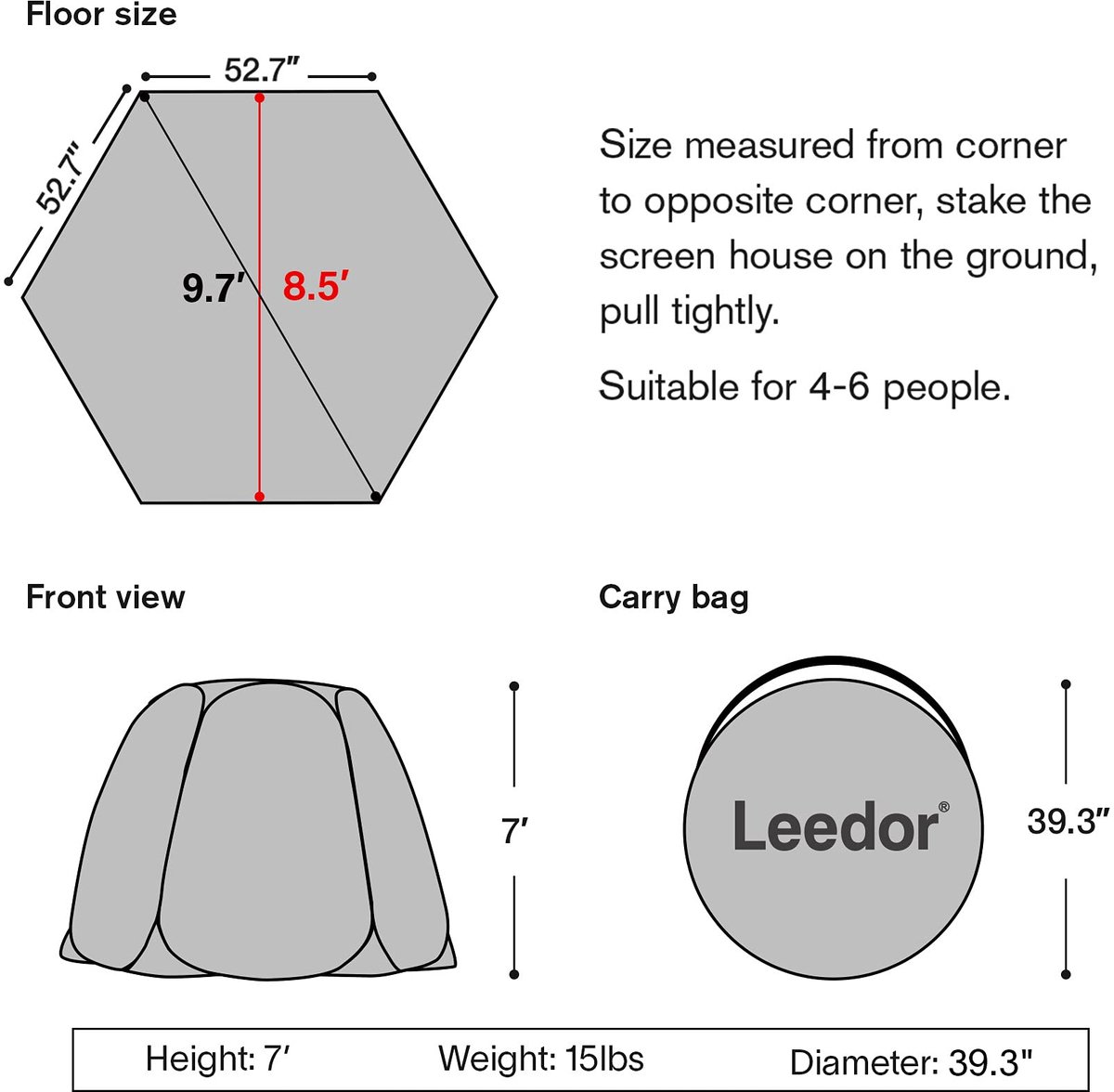 SnelShoppen - Pop-up gaas-tent 3x3m voor 4-6 pers. - Ideaal paviljoen met muskietengaas, UV-bescherming, draagtas - Perfect voor tuin, terras, camping