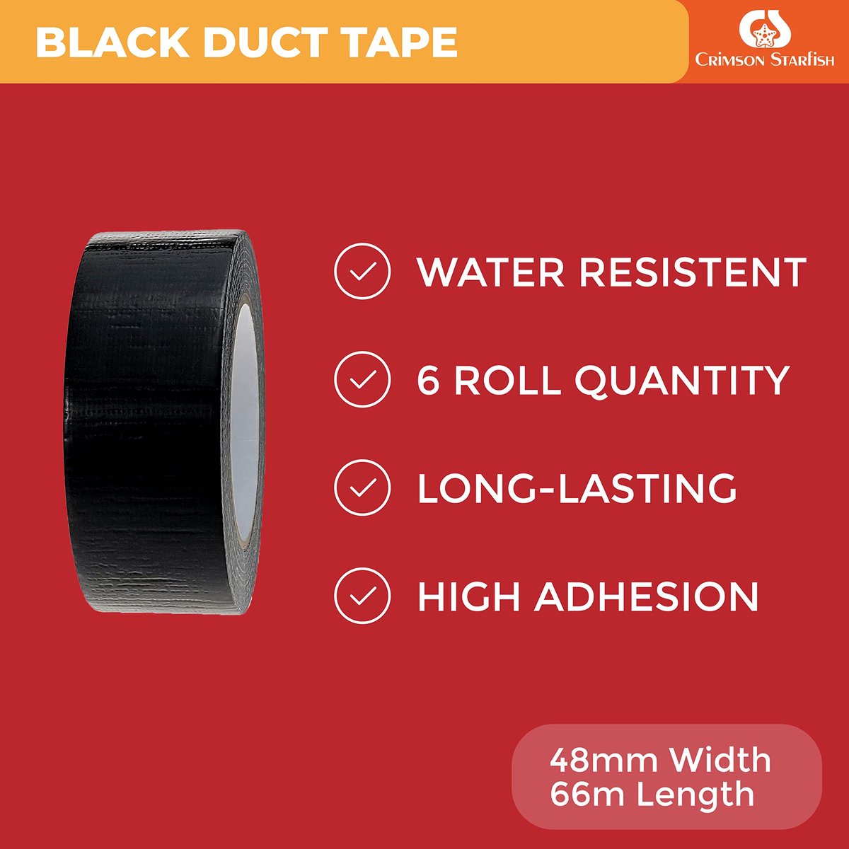 SnelShoppen - Zwarte Duct Tape | 6 Rollen van 48mm x 45m Waterbestendige Gaffer Tape | Sterke Hechtband voor Binnen/Buiten Gebruik | Multi-Use Adhesiv