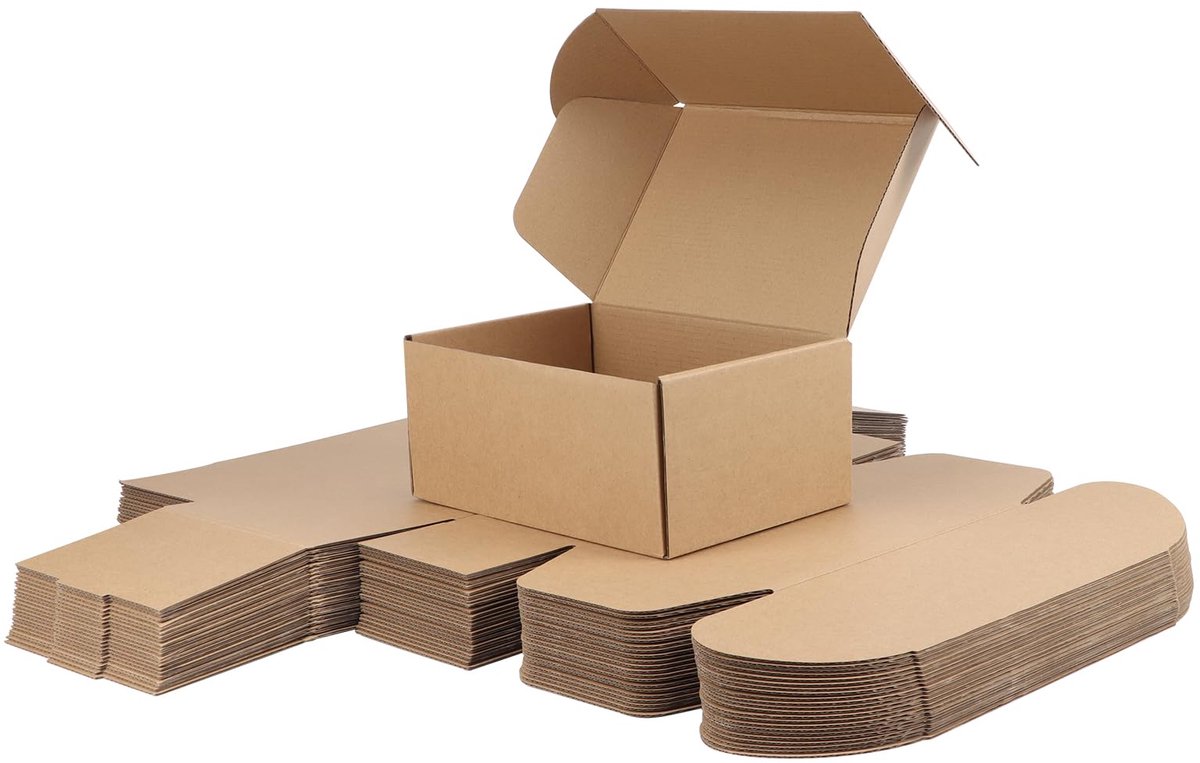 SnelShoppen - Set van 25 Verhuisdozen 22,9 x 15,2 x 10,2 cm, Bruine Geschenkdose met Deksel, Gegolfd Karton, Perfect voor Verhuizen, Opslag, Feesten e