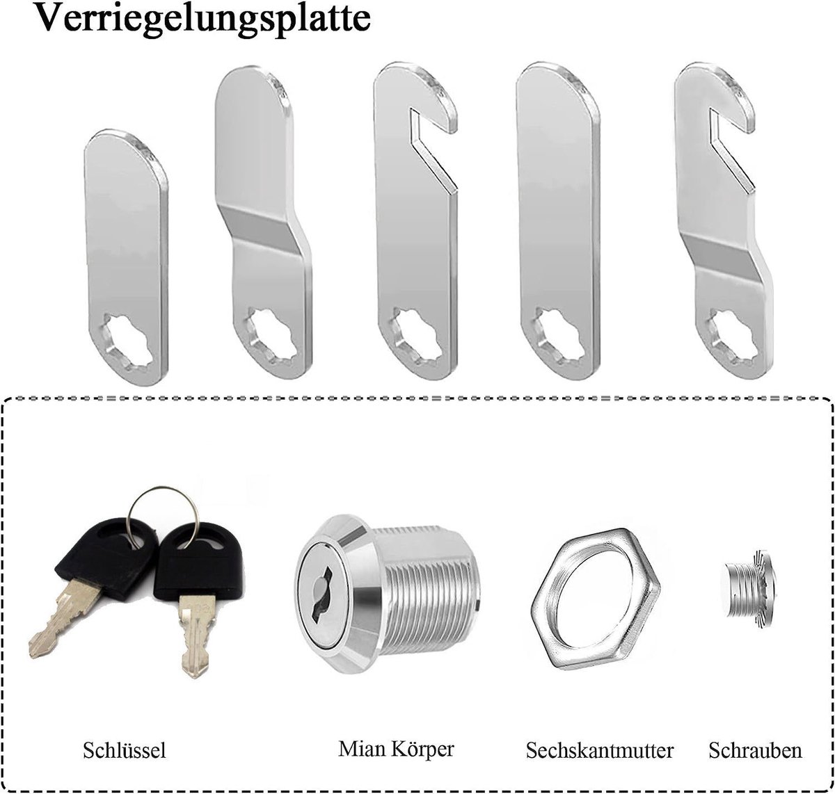 Brievenbusslot met 4 sleutels – Inclusief 5 verschillende sluitlippen; slot voor brievenbussen