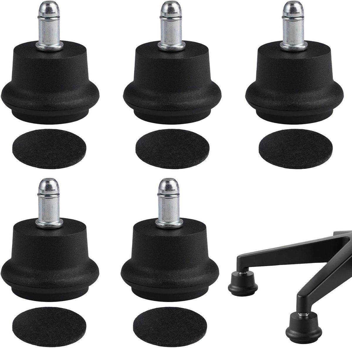 Vloerglijders voor Bureaustoelen - Zwart - 2 Inch - Nylon met Antislipmatjes - Voor Bureaustoelen en Gaming Stoelen
