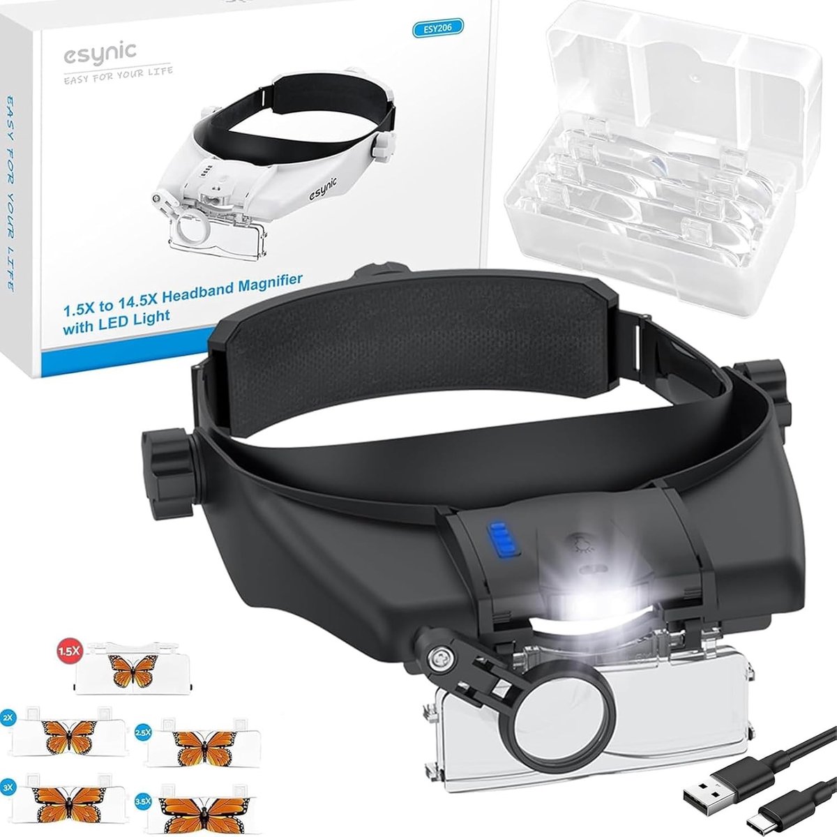 Hoofdloep met Licht - Zwart - Vergrootglas met Hoofdband en Instelbare Helderheid - Voor Lezen en Repareren