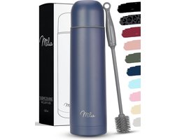 Milu Vacuüm geïsoleerde thermoskan 1 l, 750 ml, 500 ml - thermos waterfles met beker voor warme & koude drank - roestvrij staal, 100% lekvrij (Navyblauw, 500 ml)