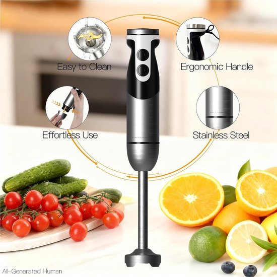 Krachtige 5-in-1 Staafmixer - Zwart - 12 Snelheden - Titanium Messen - Voor Koken en Bakken — afbeelding 5