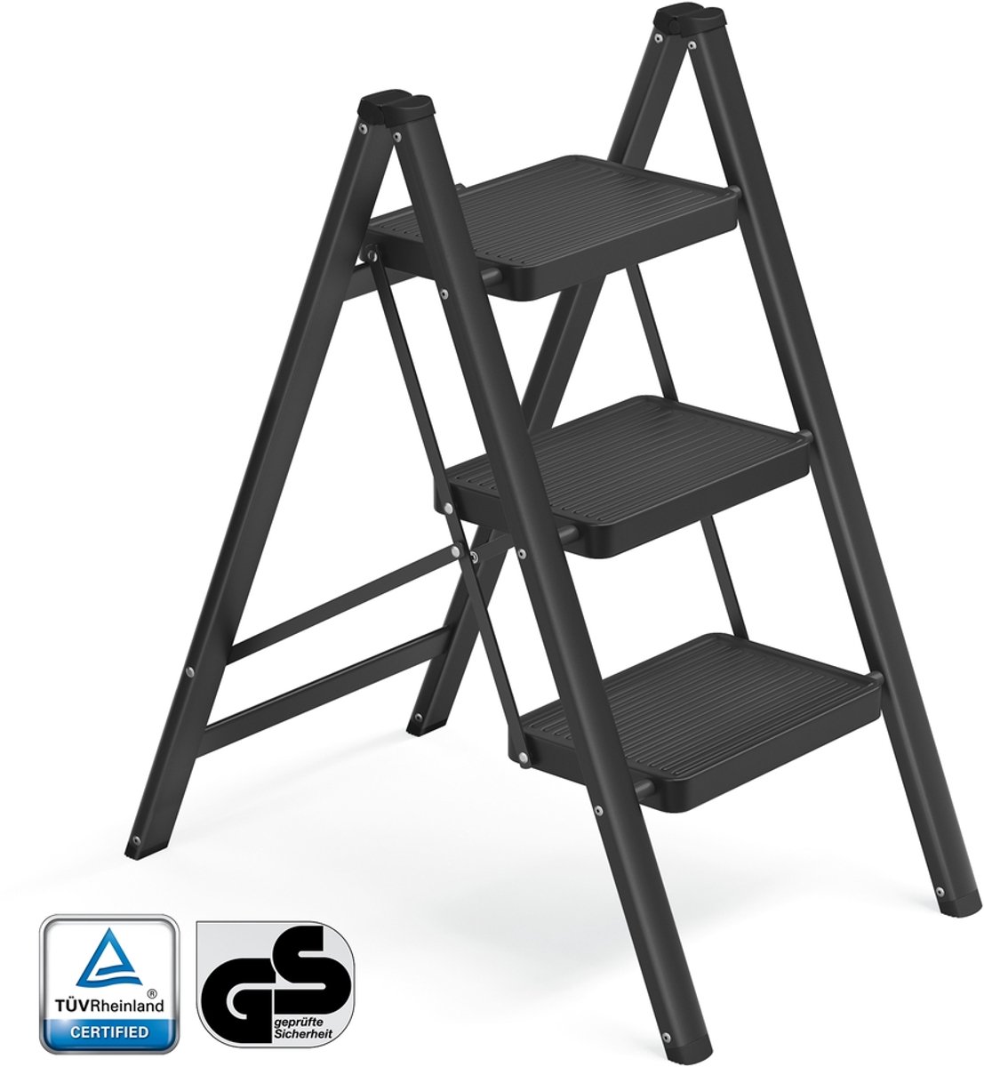 Huishoudtrap – Opklapbaar – Zwart – 73,5 x 43,4 x 85,5 cm