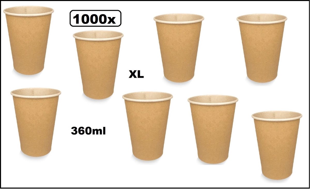 1000 stuks Mega Beker kraft 360ml - karton - Koffie thee chocomel soep drank water beker karton