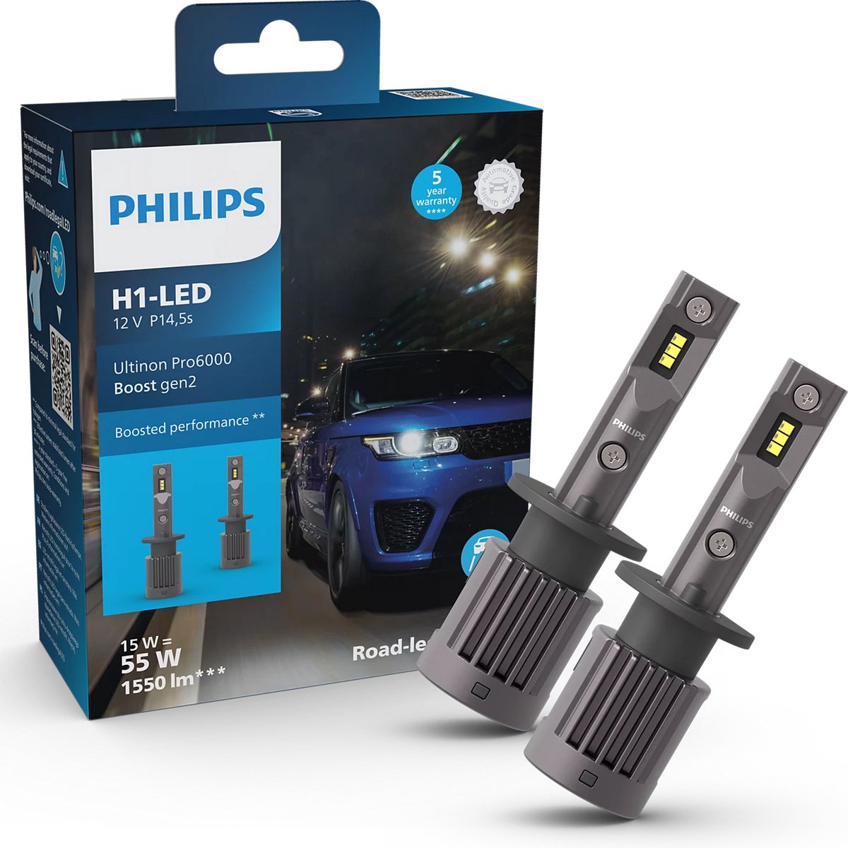 Philips Ultinon Pro6000 Boost H1 LED-Autolampen - Straatlegaal - Ultracompact Plug & Play - 2 Stuks