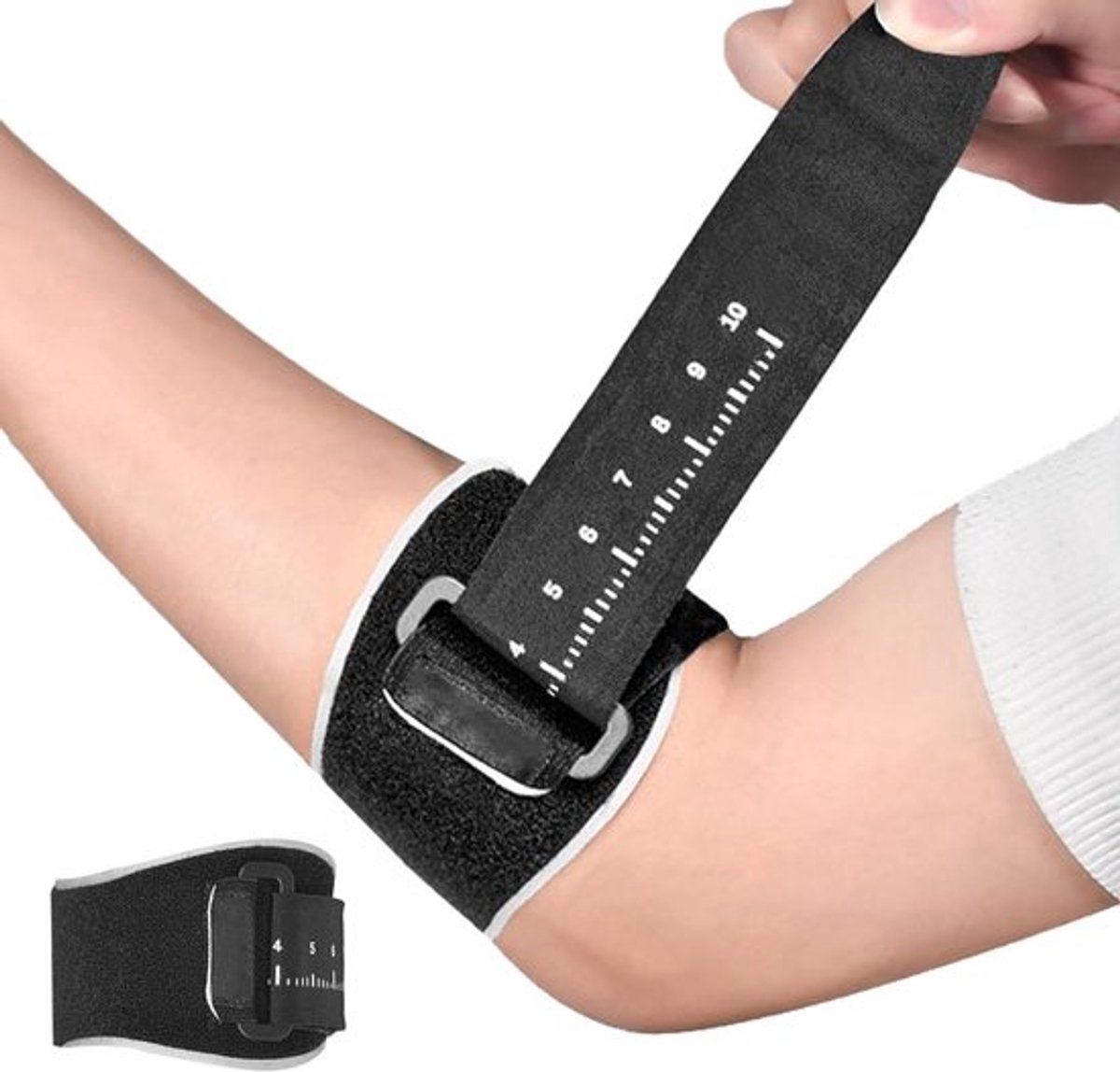 Verstelbare Sportelleboogbandage – Compressie Brace voor Tennisarm en Golfarm – Ondersteunt Spieren en Pezen – Geschikt voor Krachttraining, Fitness en Blessurepreventie – Zwart – One Size