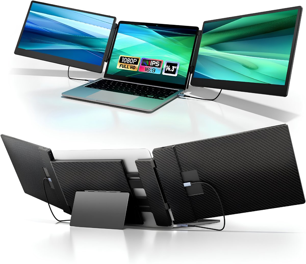 Lìon® Portable Monitor - Draagbare Monitor - Monitor met Dubbel Scherm voor Laptop - Zwart - 35cm x 21cm x 4cm