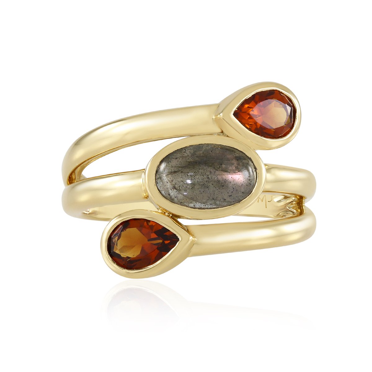 Cavill - Elegante 18K Vergulde 925 Sterlingzilver Ring - Labradoriet 1,17 ct & Madeira Citrien 0,81 ct - Bezelzetting - Dames Sieraad