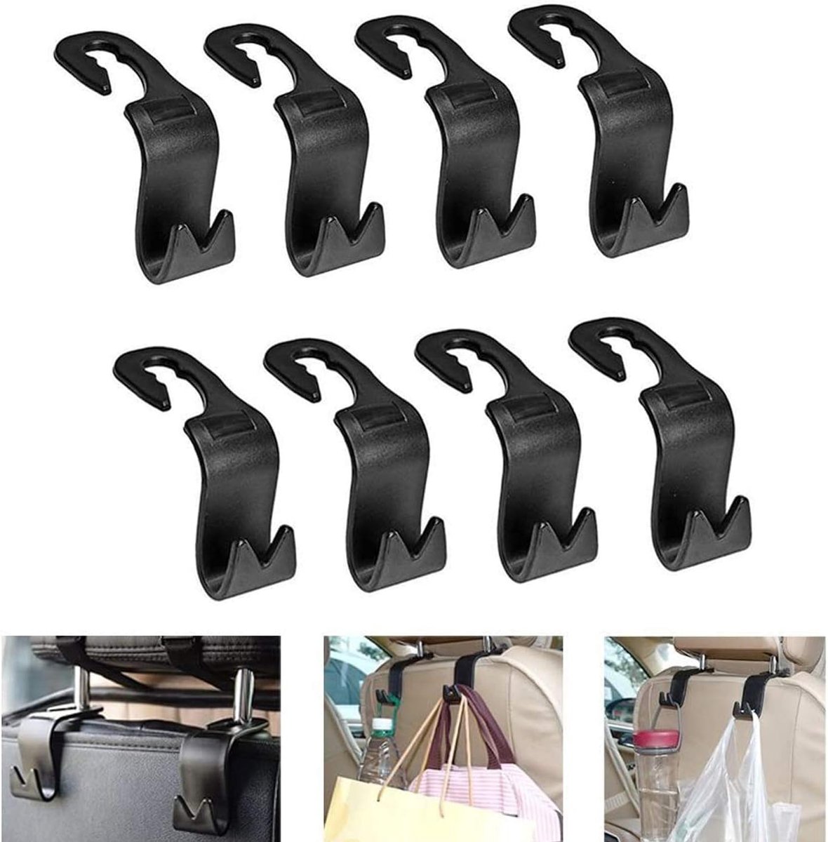 Auto Hoofdsteun Haakjes - Auto Organizer Haken - Rughaak - Autostoel Hangers - Hoofdsteun Haken - Autostoel Organizer - Auto Accessoires - Auto haak - Multifunctionele Haak - Zwart - 8stuks