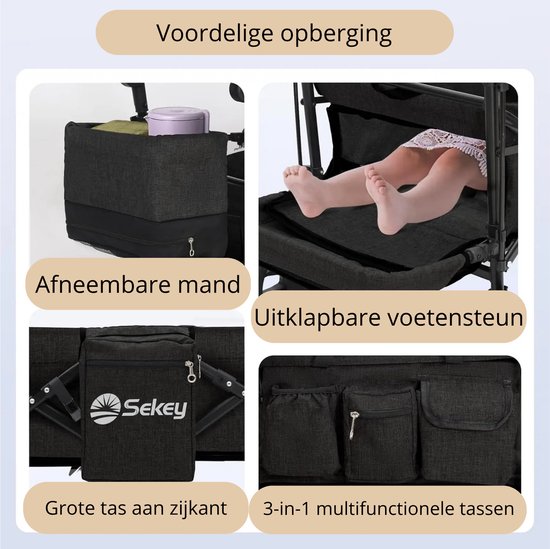 Solayne Bolderkar - Opvouwbaar - Bolderwagen - Kinderwagen - Verstelbare hendel - Waterproef - Met dak - tot 150 KG - Grijs — afbeelding 2