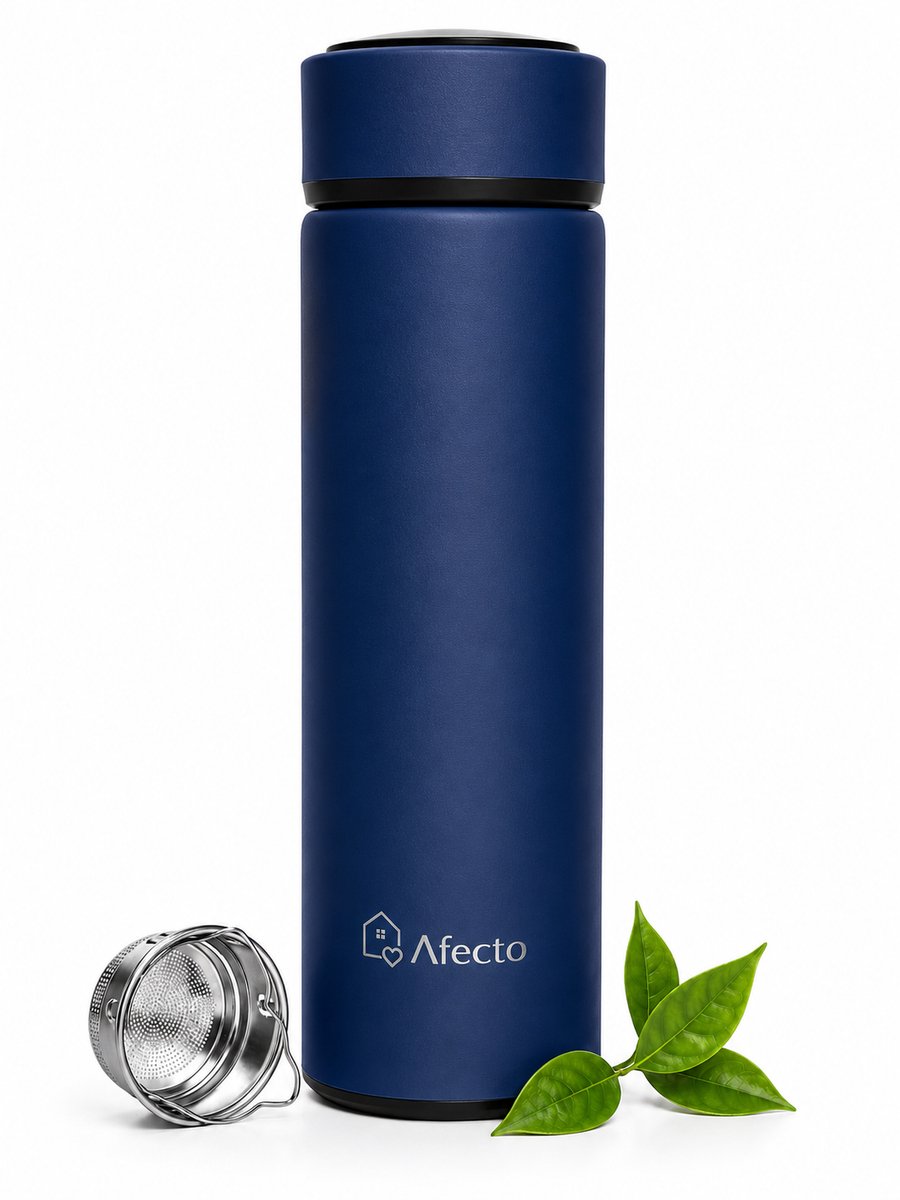 Afecto Dubbelwandige licht blauw geïsoleerde drinkfles | inhoud 500 ml | Dubbelwandige Thermosfles - Thermosbeker - Isoleerfles - Thermoskan - Travel Mug - bidon drinkfles - Koffiebeker - Drinkflessen - RVS - Metaal