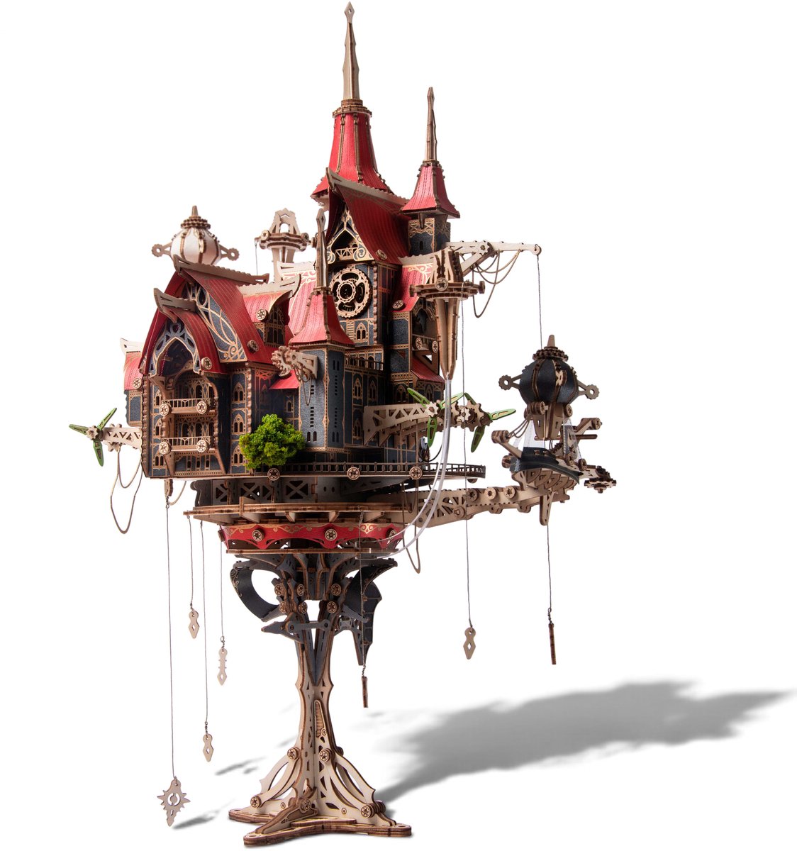 HowCat Fantasy Steam Castle (Dracula Edition) - 3D Houten Puzzel Steampunk Bouwpakket met LED - 863 Stuks – DIY Modelbouwpakket – Houten Bouwpakket – Houten Kasteel – Decoratief & Educatief – Kerst Sinterklaas Cadeau voor Kinderen en Volwassenen
