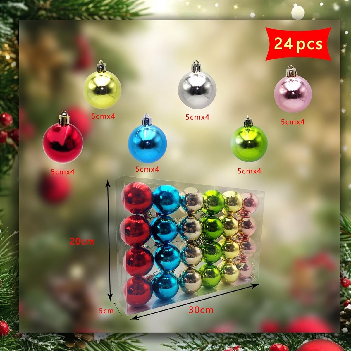 Kerstballen Set - Multikleur - Ø 5 cm - Kunststof Versieringen - Voor Kerstboomdecoratie