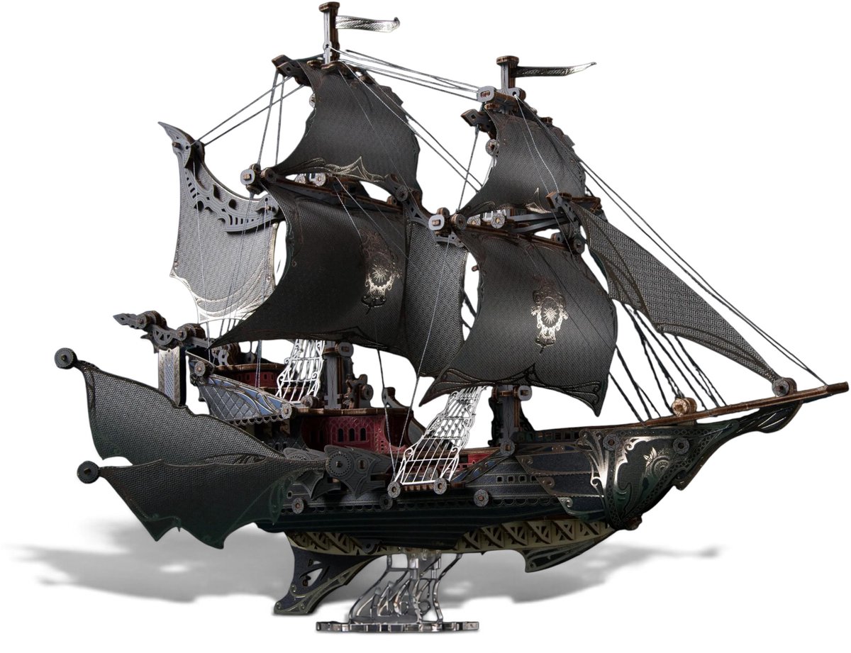 HowCat Fantasy Elf Ship (2026) (Midnight Black) - 3D Houten Puzzel Fantasy Bouwpakket met LED - 555 Stuks – DIY Modelbouwpakket – Houten Bouwpakket – Houten Zeilschip – Decoratief & Educatief – Kerst Sinterklaas Cadeau voor Kinderen en Volwassenen