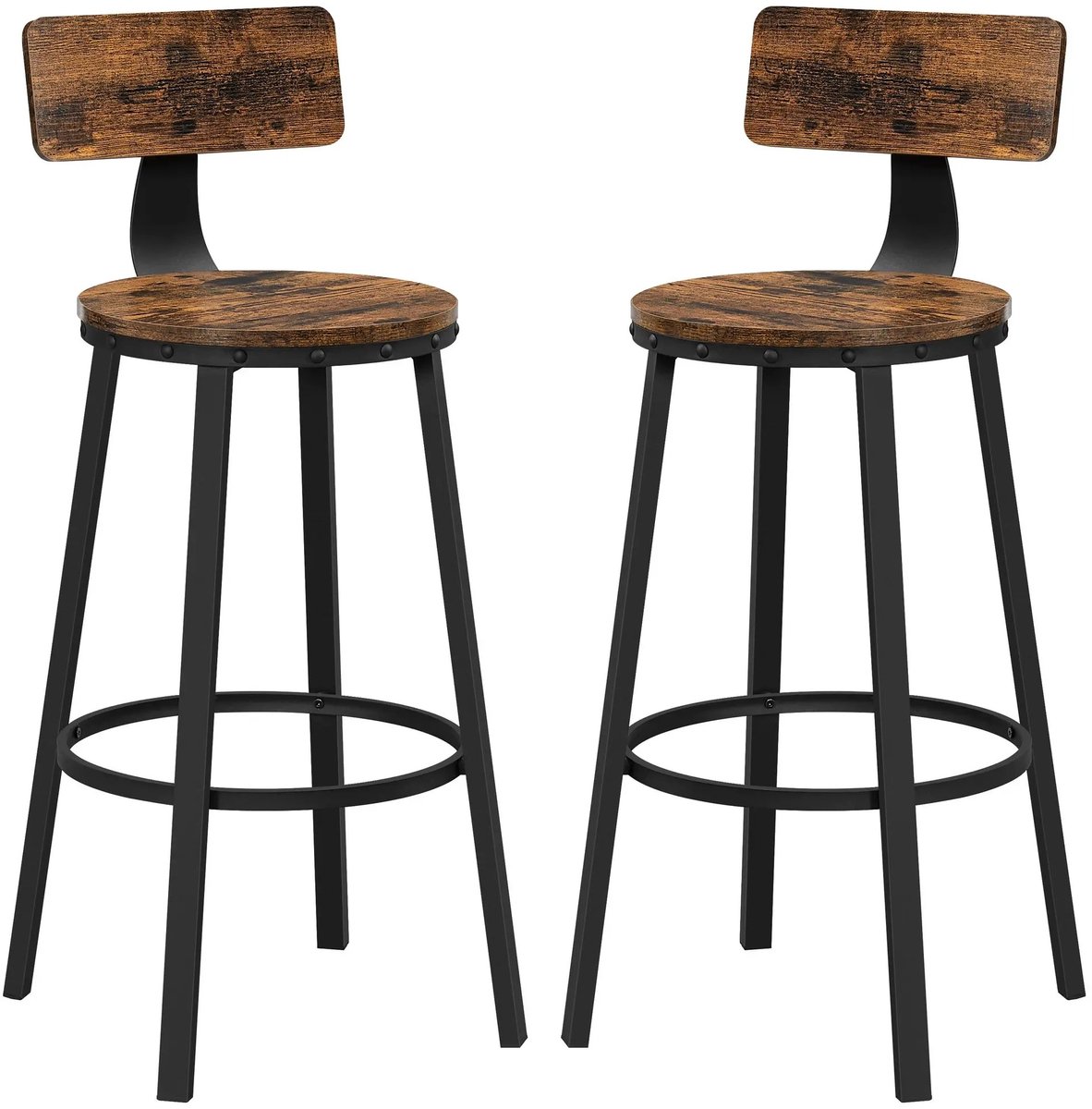 NordHaus Barkrukken - Barstoelen - Keukenstoelen - Ergonomische rugleuning en voetsteun - Set van 2, zithoogte 73 cm