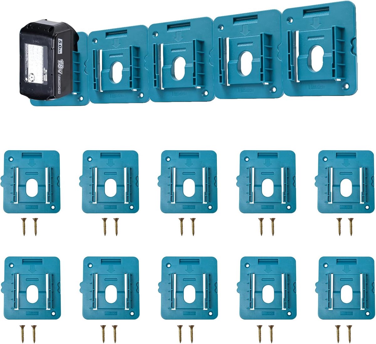 Opbergrek Voor Accu's - Accu-rek - Accu Houder - Wandmontagebeugel - Voor Makita 18V - 10 Stuks - Voor Garage en Werkplaats - Bespaar Ruimte