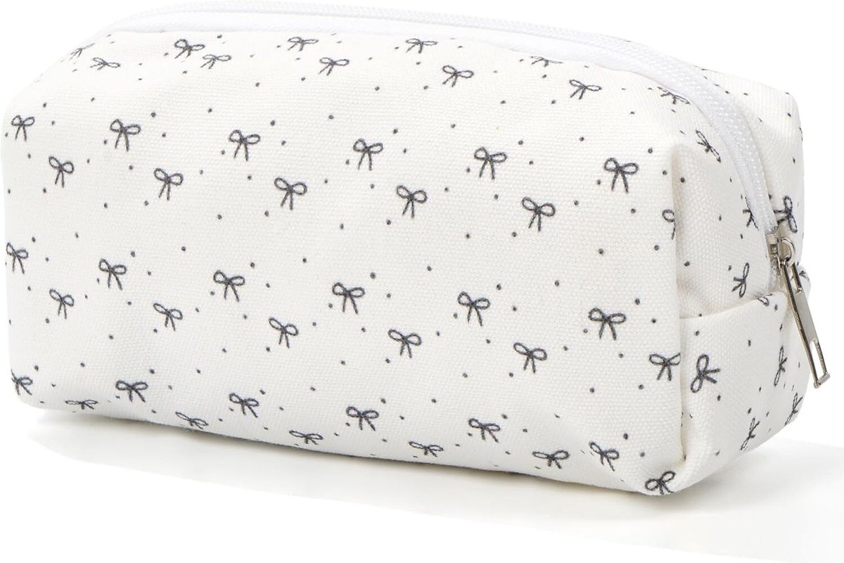QTTVBTNA – Groot Pennenetui met Strik – Aesthetic Etui voor Pennen, Potloden en Schoolspullen – Voor Meisjes, Tieners, School en Kantoor – Beige
