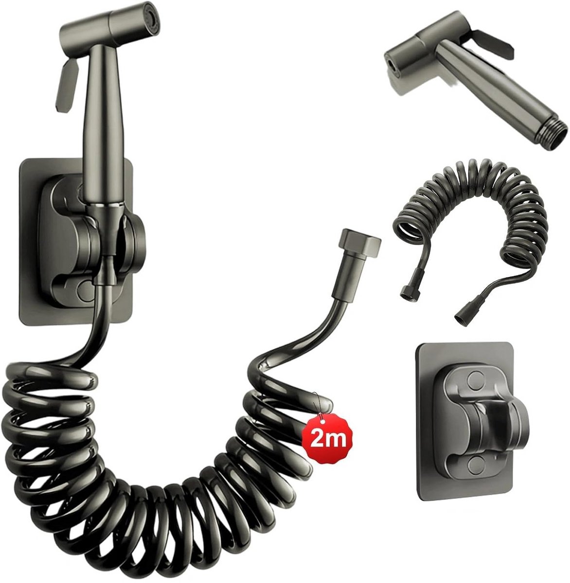 Bidet - Bidet Handdoucheset - Bidet Sproeier uit geborsteld RVS - zelfreinigende douchekop - Douchekoppen - Handdouche - Grijs -Douchekop met slang en wandhouder - Krachtige straal - Voor Toilet & Badkamer - 12 x6cm
