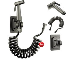 Bidet - Bidet Handdoucheset - Bidet Sproeier uit geborsteld RVS - zelfreinigende douchekop - Douchekoppen - Handdouche - Grijs -Douchekop met slang en wandhouder - Krachtige straal - Voor Toilet & Badkamer - 12 x6cm