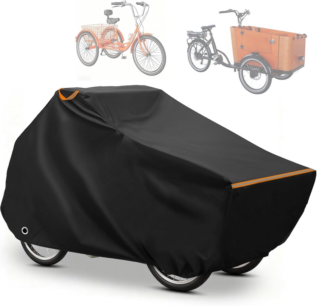 KZQ Hoes voor bakfietsen - hoes voor driewielers - robuuste waterdichte fietshoes - waterdicht - geschikt voor grote elektrische bakfietsen - 220x100x110cm - zwart