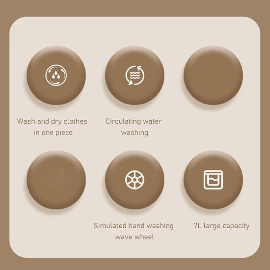 Draagbare Wasmachine - Mini Wasmachine Centrifuge - Appartement Wassen - Volautomatisch LCD Touchscreen - 7 Liter - Beige — afbeelding 4