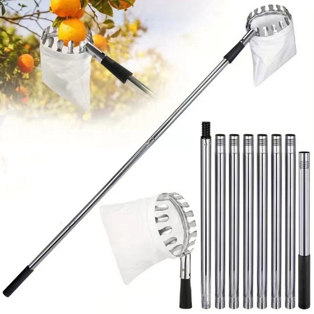 QTTVBTNA – Telescopische Fruitplukker 3,5m – Appelplukker met Katoenen Zak 16cm – Fruit Plukhulp voor Hooghangend Fruit zoals Appels, Peren en Kersen