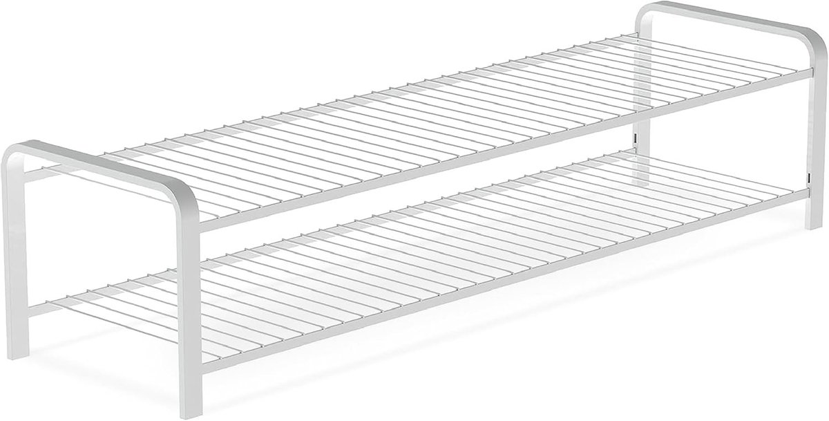 Schoenenrek - Wit - 107 cm - Ruimtebesparend met 2 Niveaus - Voor Entree en Hal