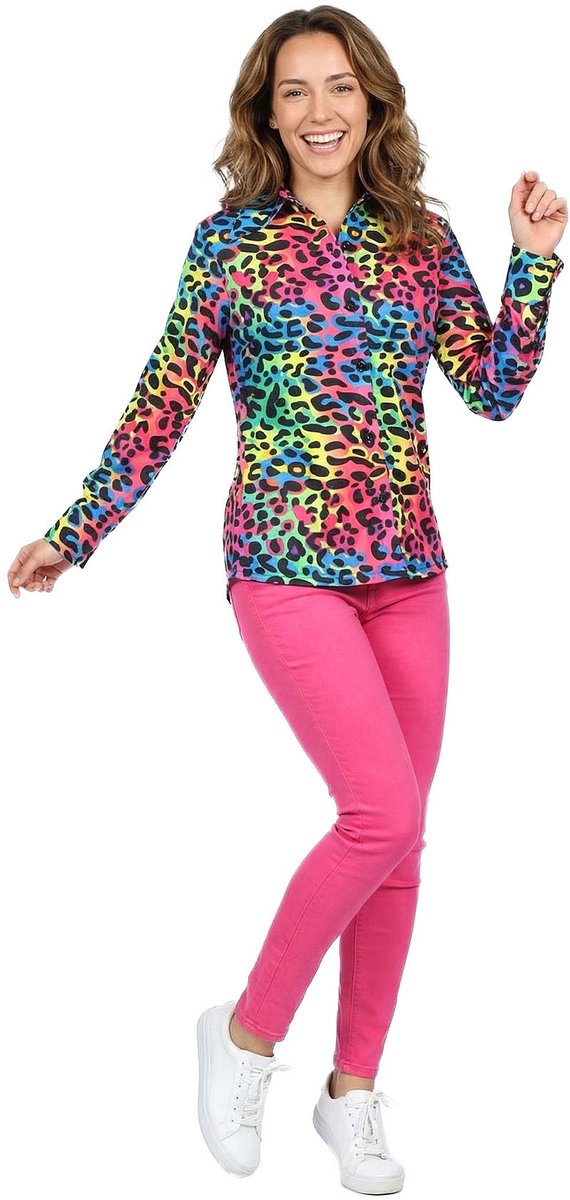 Dames Blouse Panter Neon - Maat M - 38/40