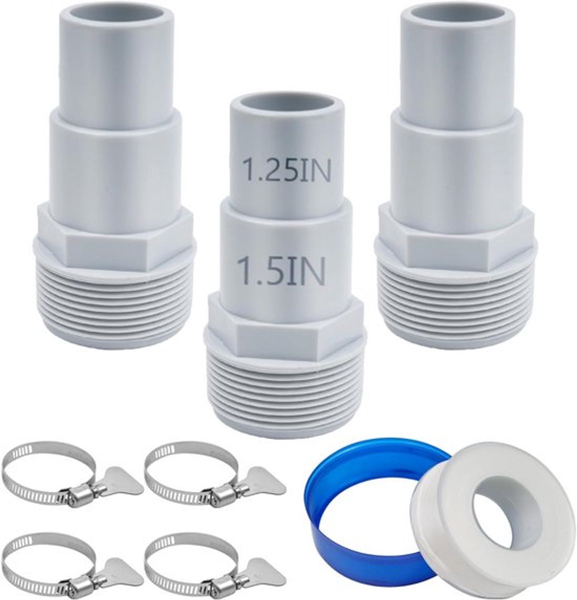 3-Pack Zwembadslang Adapter Set - Universele Slangtule 1 1/4" & 1 1/2" met Slangklemmen
