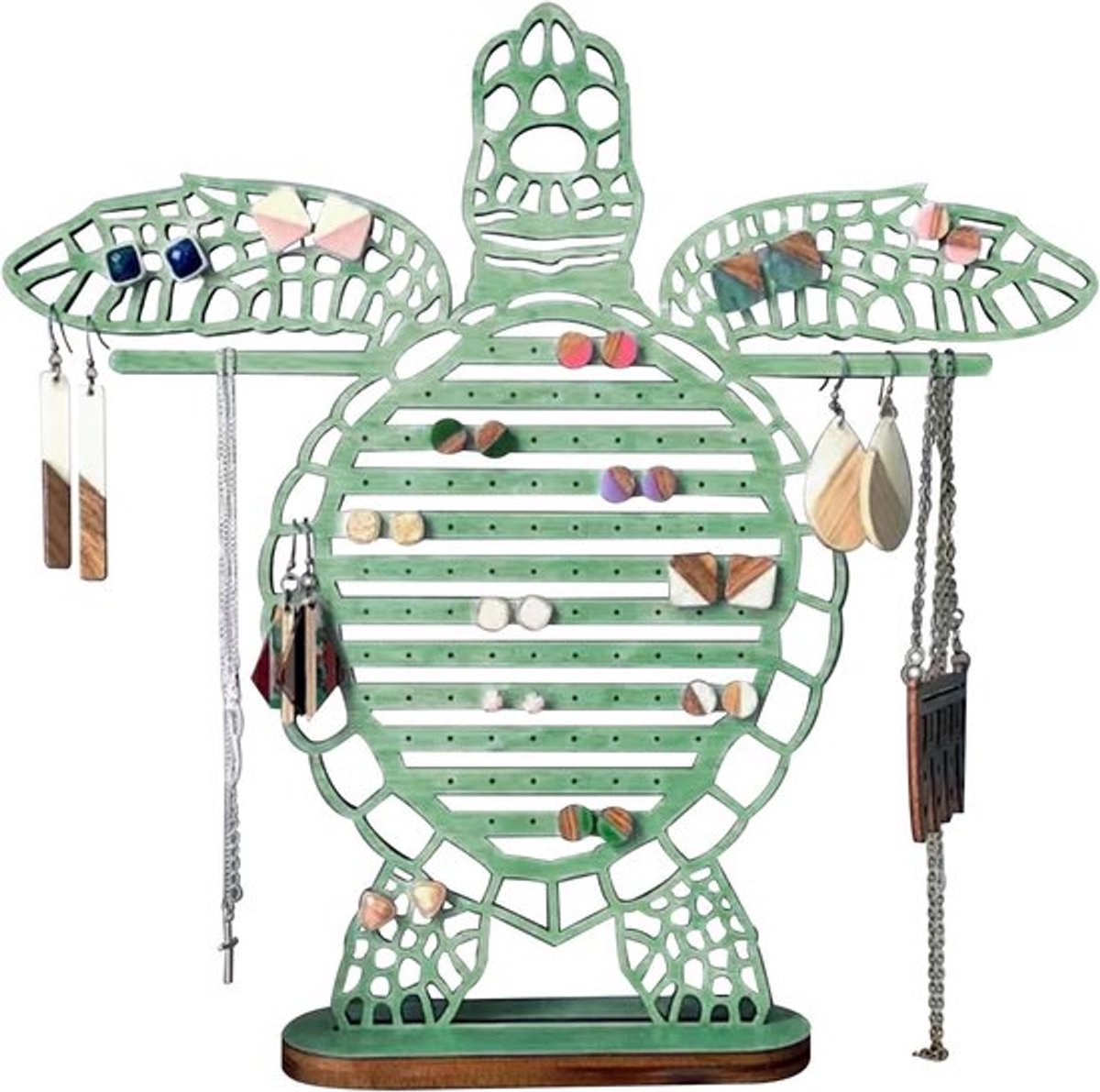 Sieradenorganizer Schildpad - Houten Standaard voor Kettingen, Armbanden, Oorbellen en Ringen met 99 Gaten