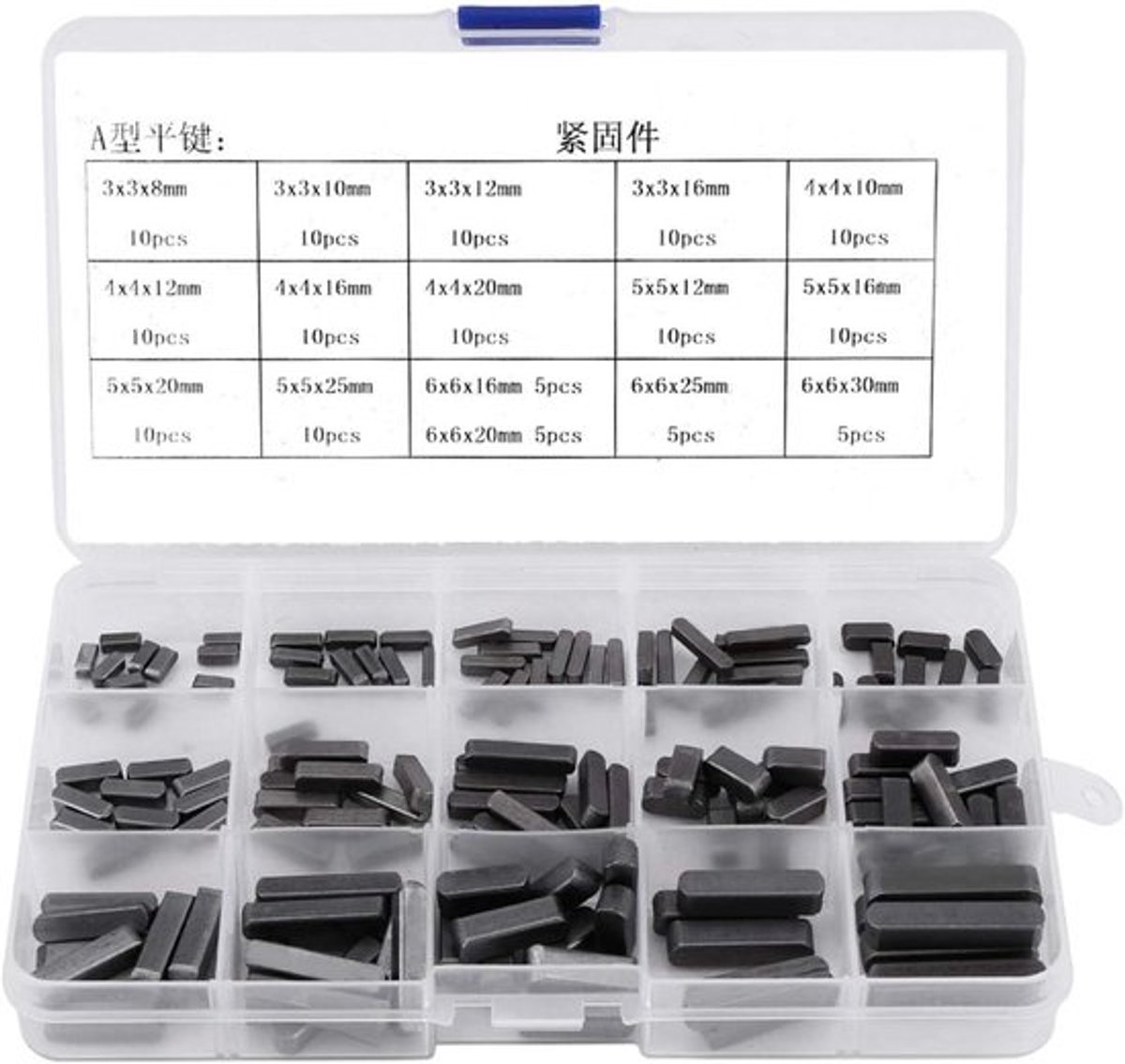 Slot - 140 stukken - assortiment met parallelle sluitingen - afgeronde punt - roestvrij staal - pen - parallelle sleutel - aandrijfas - voor het bevestigen van veel apparaten