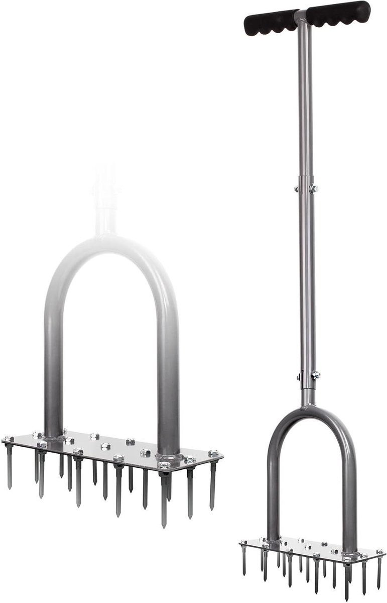 Gazonbeluchter Handmatig - Verticuteerhark Bodemlucht - Gazon Herstellen - 15 Scherpe Spikes - 88 cm Lengte - Zwart