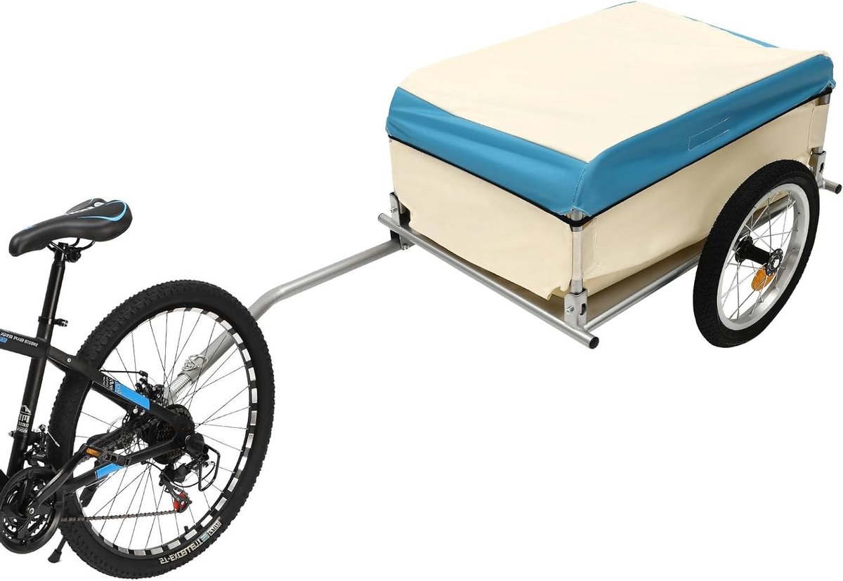 Fietsaanhanger - Transportkar Bagagekar - Fietsen Boodschappen - Inklapbaar Ontwerp - 50 kg draagvermogen - Wit Blauw Zwart