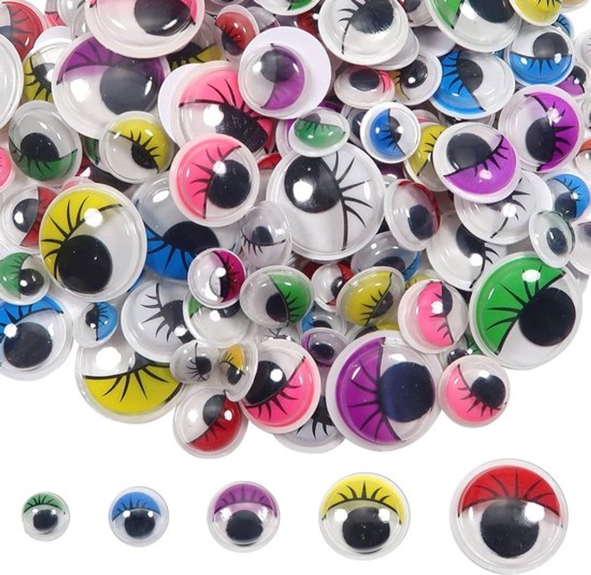 210 Stuks Zelfklevende Wiggen met Kleurige Wimpers en Ronde 8 tot 20mm Beweegbare Ogen voor Creatief Scrapbooking en DIY Knutselprojecten