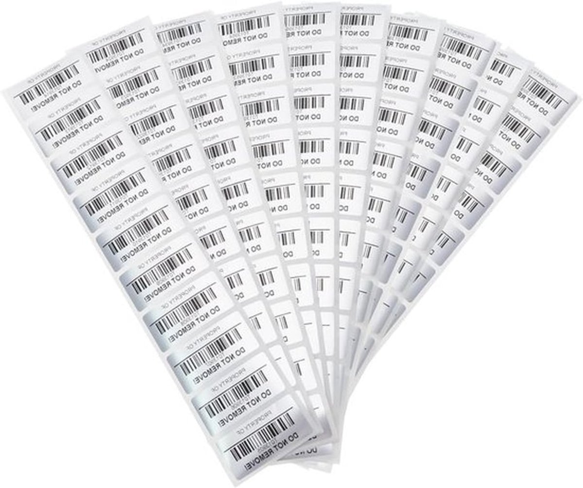100 stuks sabotagebestendige veiligheidsstickers met barcode 25 x 50 mm zilver - Evident Security Garantie.