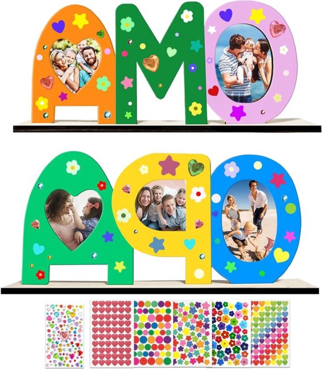 Set van 2 Houten Letters - Cadeau voor Opa en Oma - Handgemaakte Knutselset - Fotolijst en Decoratie - Verjaardag en Kerstmis - Doe-het-zelf Knutselen.
