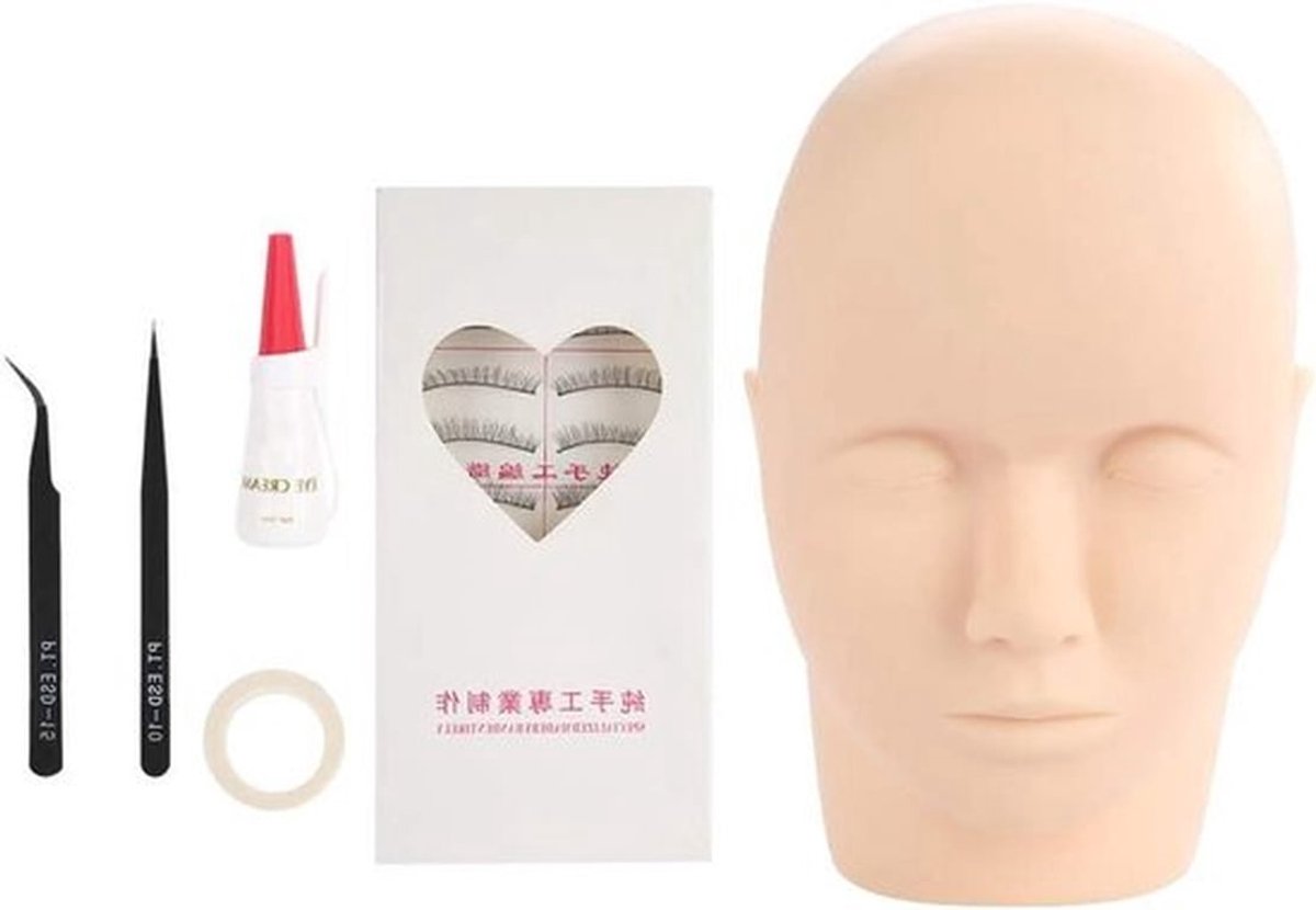 Wimperuitbreidingsset - Oefen make-up - Valse wimpers - Wimperverlenging - Mannequin Wimpers - Geschikt voor beginners en schoonheidsstudenten - Zwart