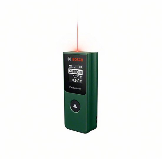 Groene Bosch laserafstandsmeter met rood laserstraal en digitaal display met 20.000 m.