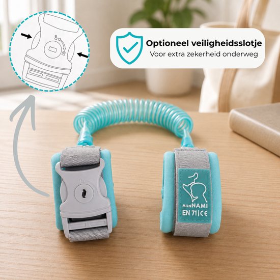 Veiligheidsbandje voor kinderen - Polsbandje met slot - 2 meter - Mint - One size — afbeelding 2